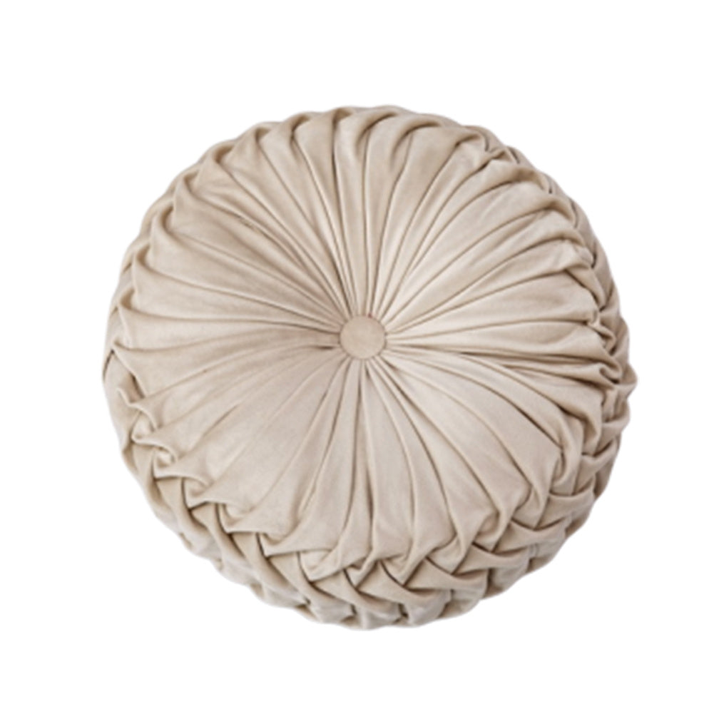 Modern Round Pleated Pumpkin Velvet Cushion, SP1881