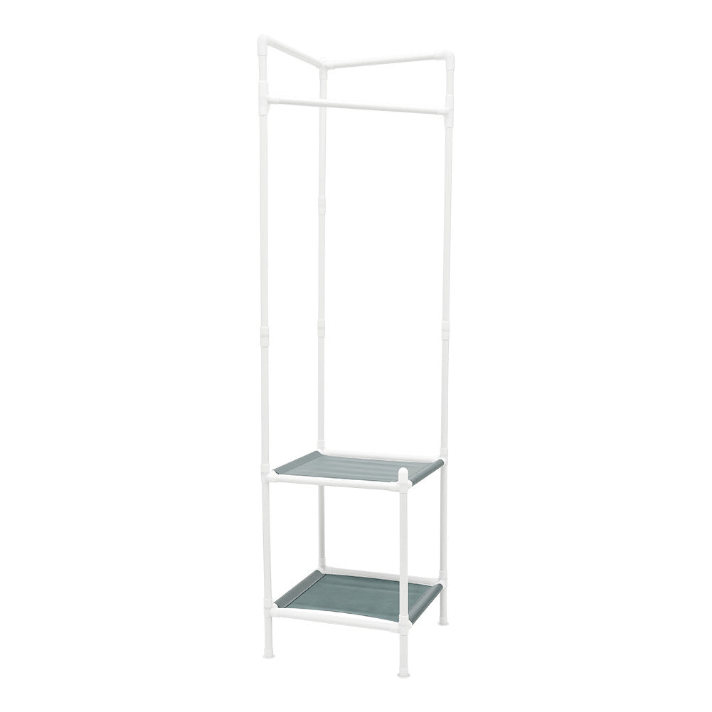 Corner Clothing Rack with 2 Tier Shelves