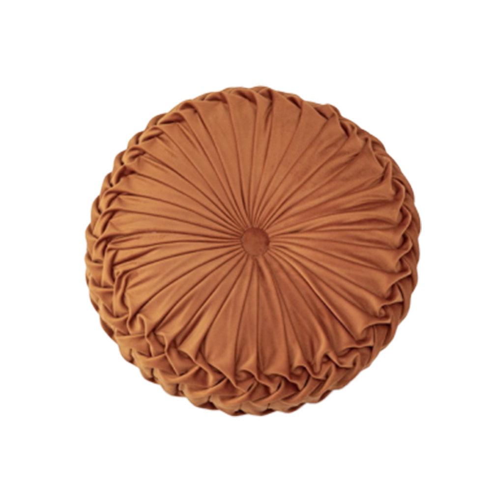 Modern Round Pleated Pumpkin Velvet Cushion, SP1883