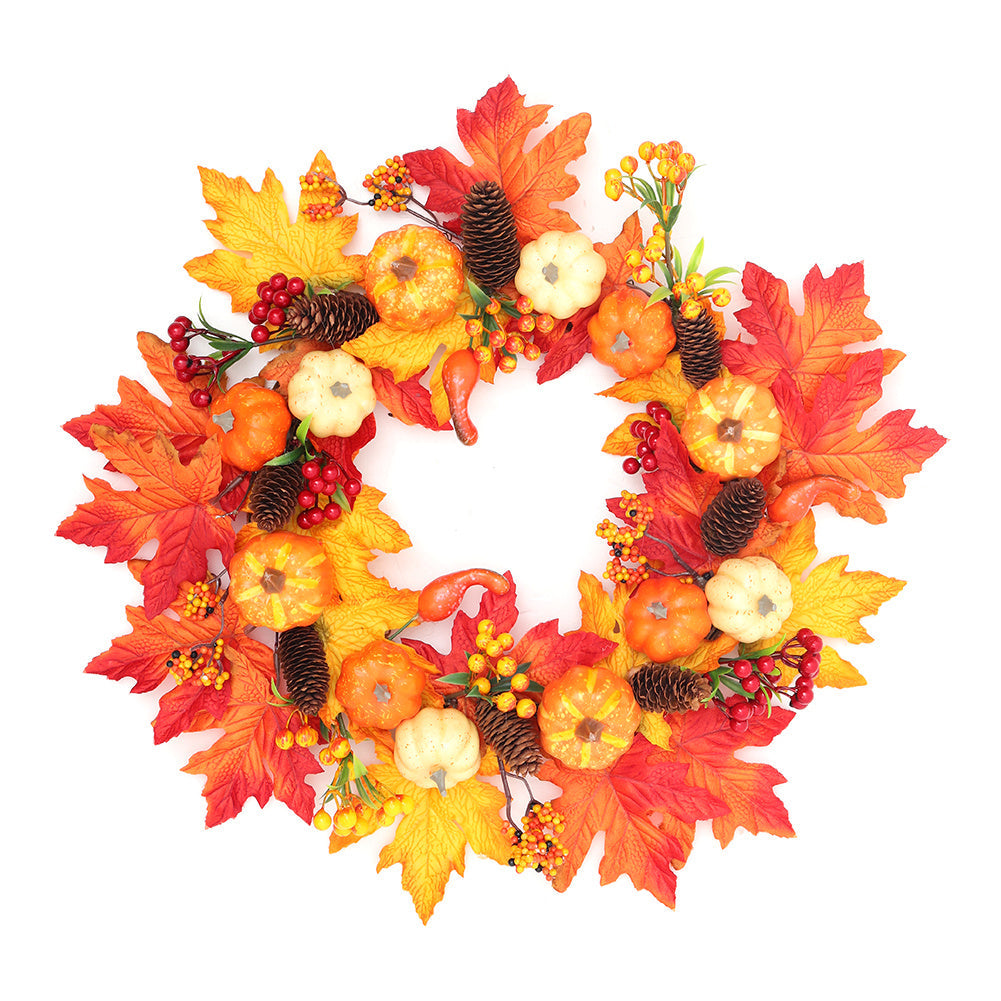 Large Autumn Wreath Door Decor with Assorted Maple Leaves Pumpkins and Berries