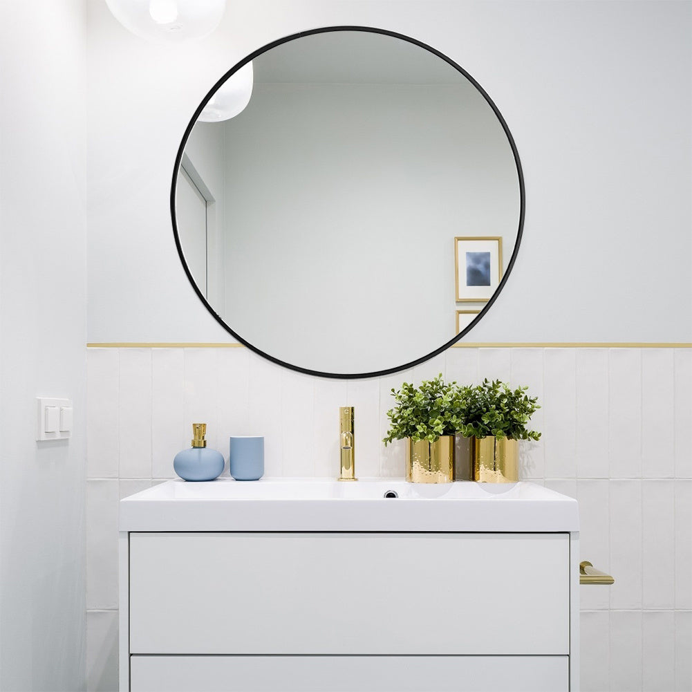 Nordic Round Bathroom Framed Mirror Wall Hanging Mirrors Living and Home Black 60cm 