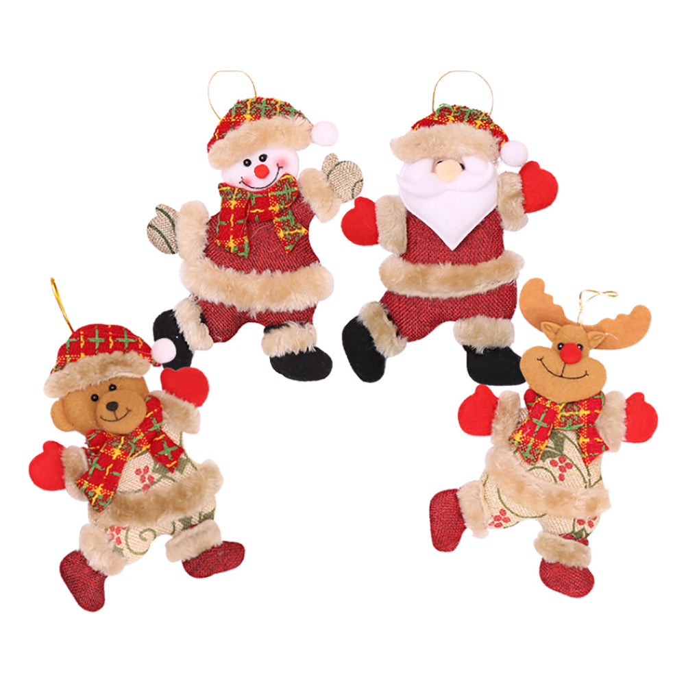 4 Pcs Christmas Dolls Snowman Santa Elk and Bear Xmas Tree Ornaments Christmas Living and Home 