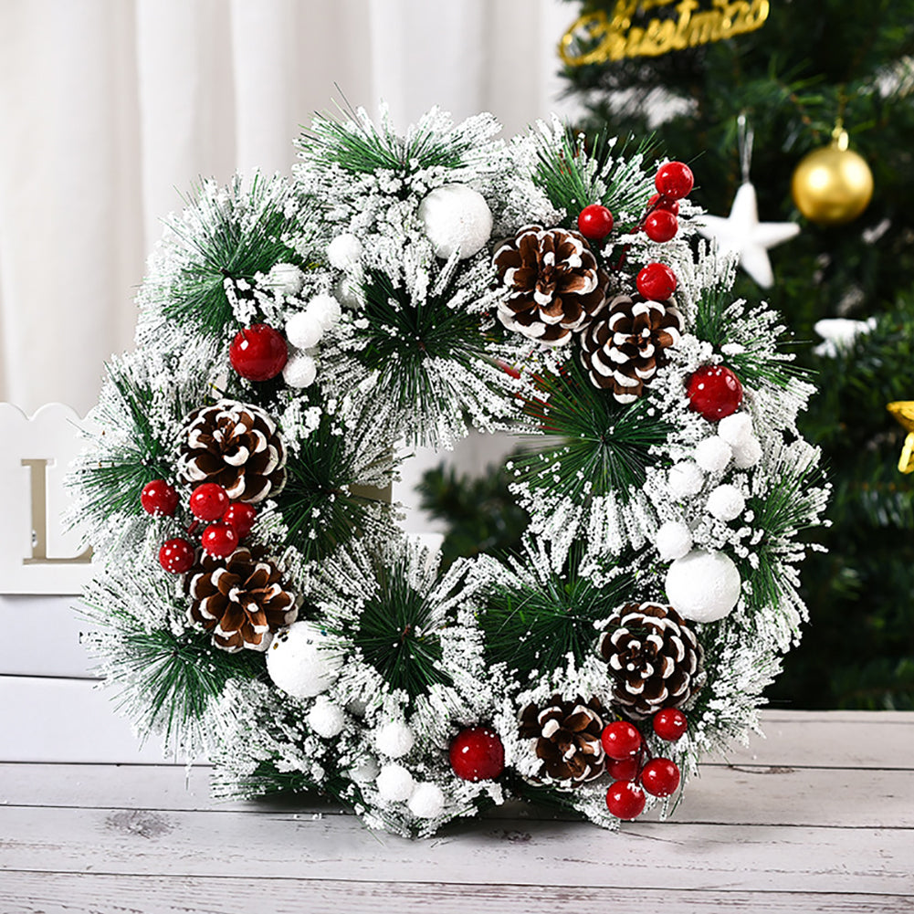 Snow Flocked Christmas Wreath Decor with Classic Xmas Ornaments Christmas Living and Home With White Berries 