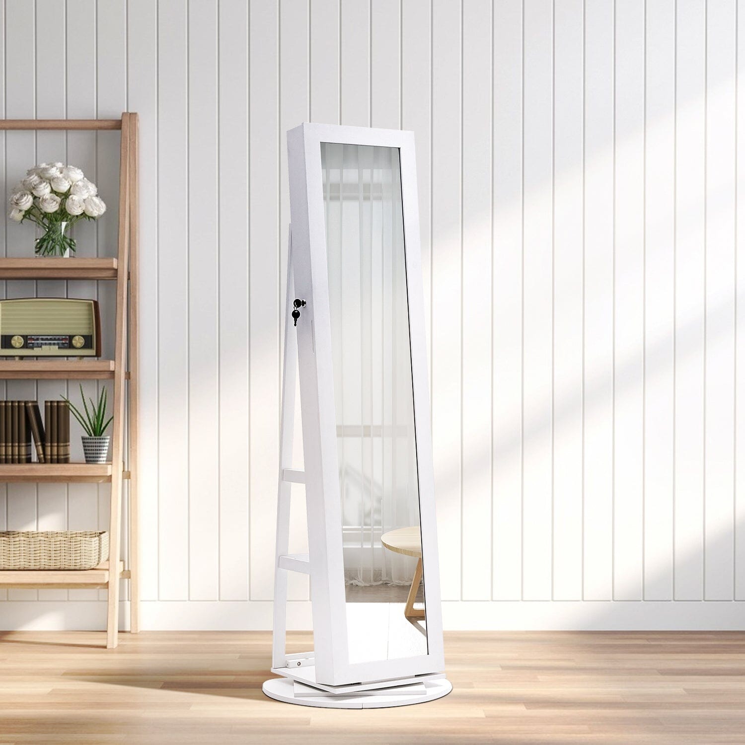 White Rotating Jewelry Organizer Cabinet with Mirror Jewellery Armoires Living and Home 