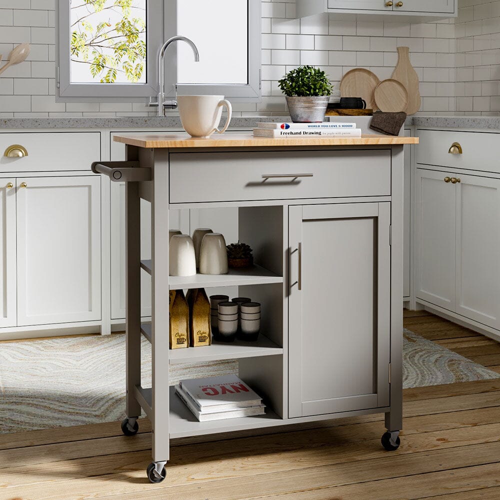 92cm H Grey Kitchen Storage Trolley with 360 degrees Locking Wheels Kitchen Trolleys Living and Home 