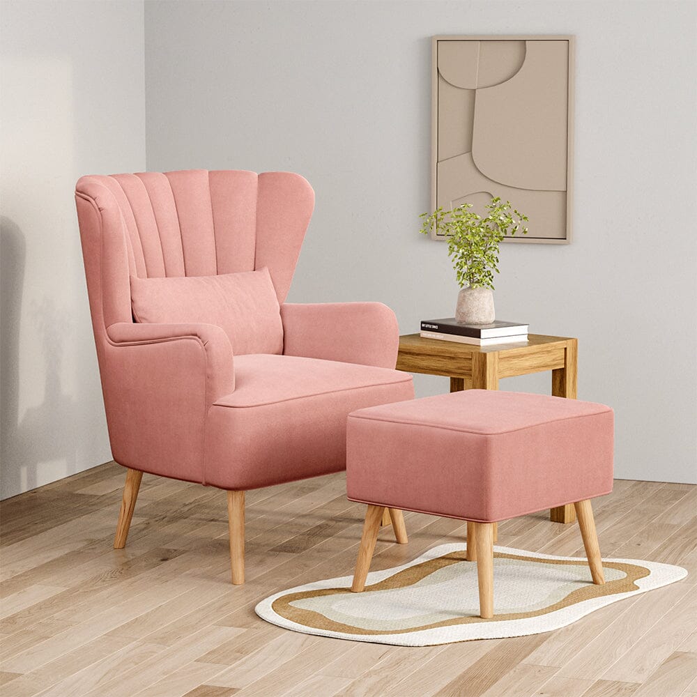 Occasion Frosted Velvet Wingback Armchair and Footstool Wingback Chairs Living and Home 