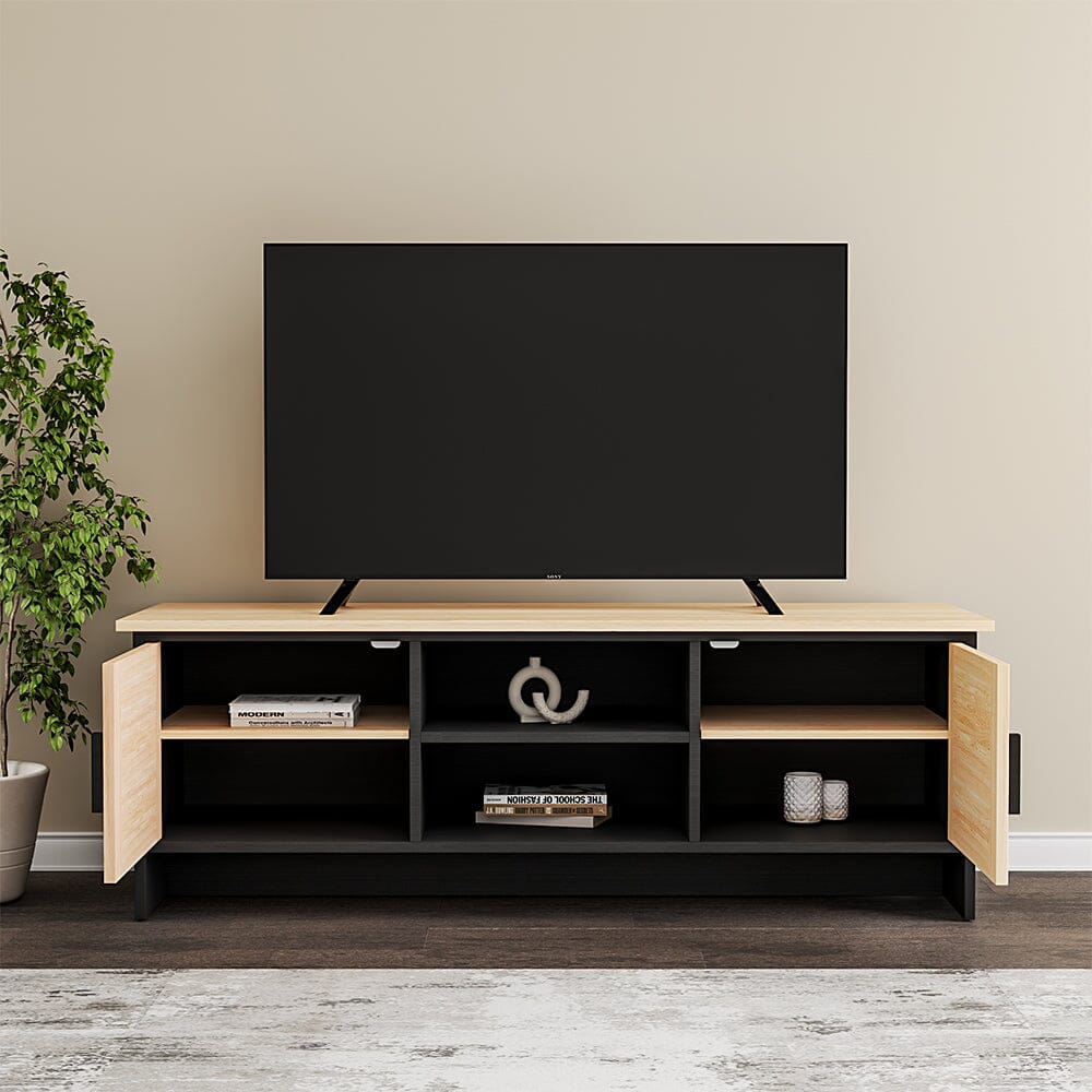 Modern TV Stand Wooden Storage Cabinet with Rattan Doors, JM2195 Living and Home 