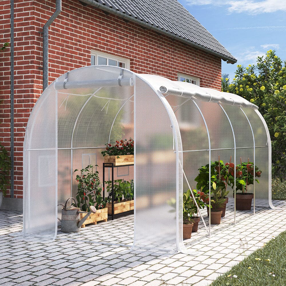 White Outdoor Walk-in Tunnel Greenhouse with Steel Frame Greenhouses Living and Home 4x3x2M 