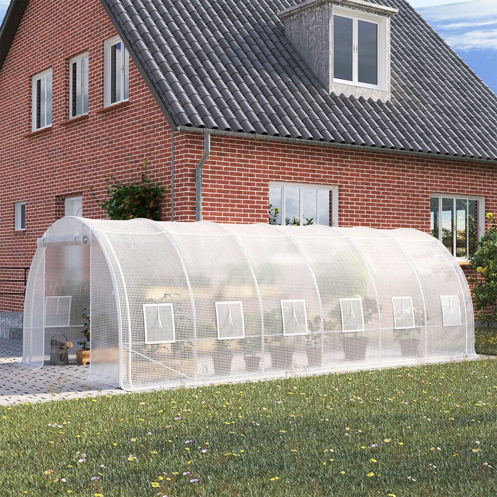 White Outdoor Walk-in Tunnel Greenhouse with Steel Frame Greenhouses Living and Home 6x3x2M 