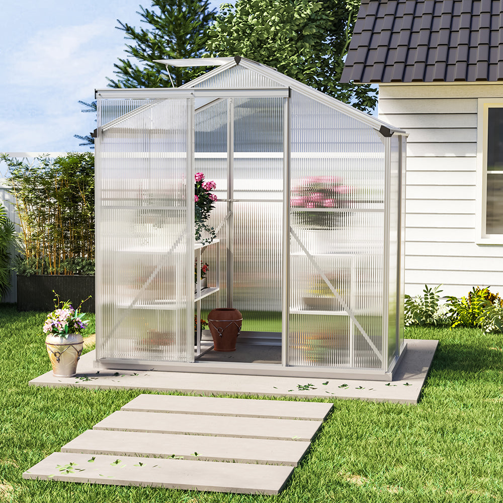 White Framed Garden Hobby Greenhouse with Vent Garden Storages & Greenhouses Living and Home 4' x 6' ft Without base frame 