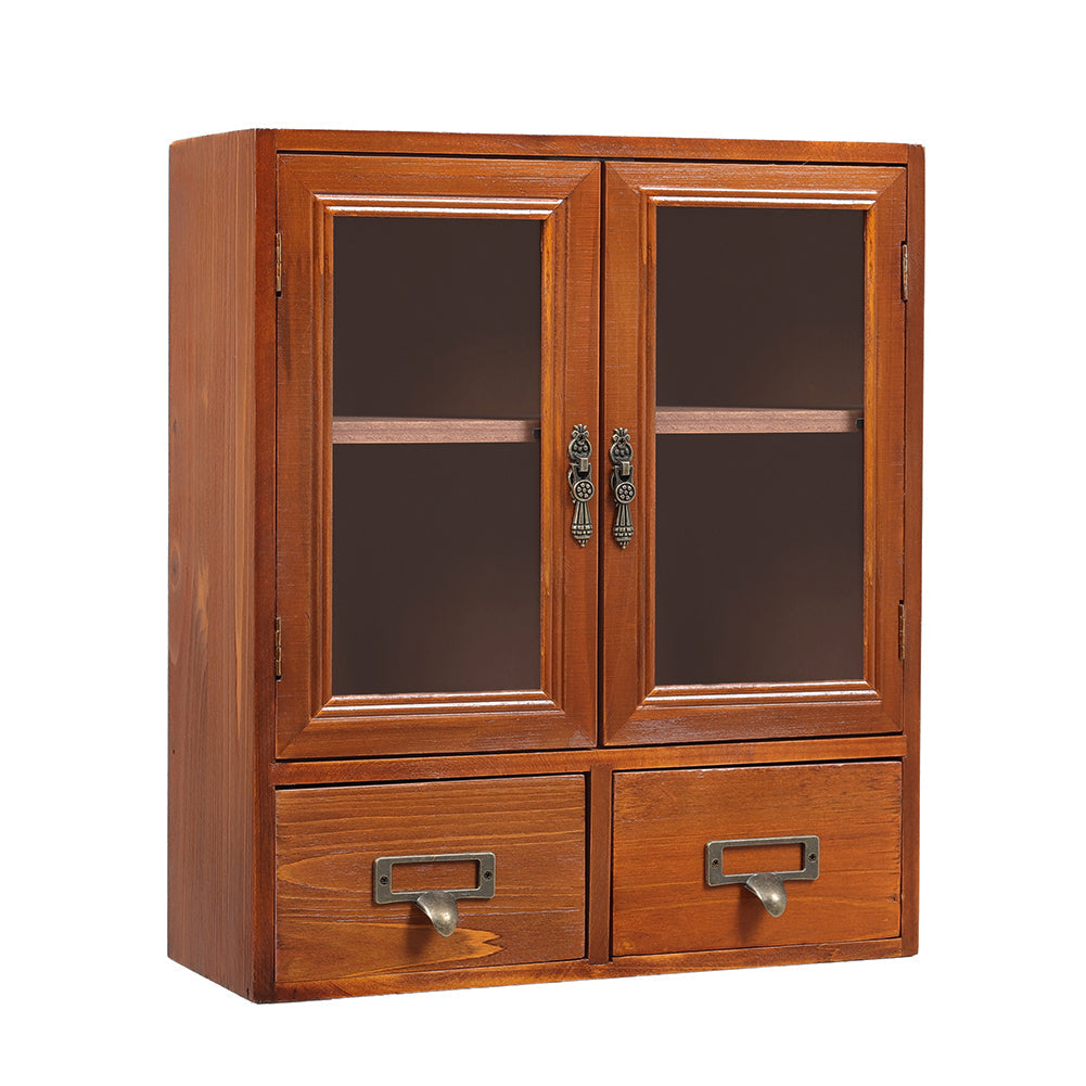 Retro Wooden Desktop Storage Organizer with Drawer