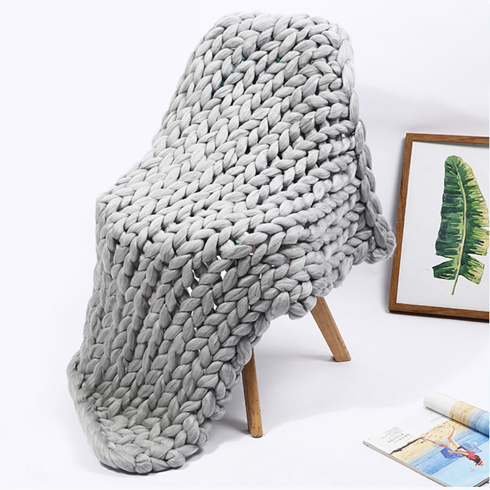 Pure Colour Cotton Chunky Knit Blanket Sofa Chair Cushion Blanket Blankets Living and Home Grey 