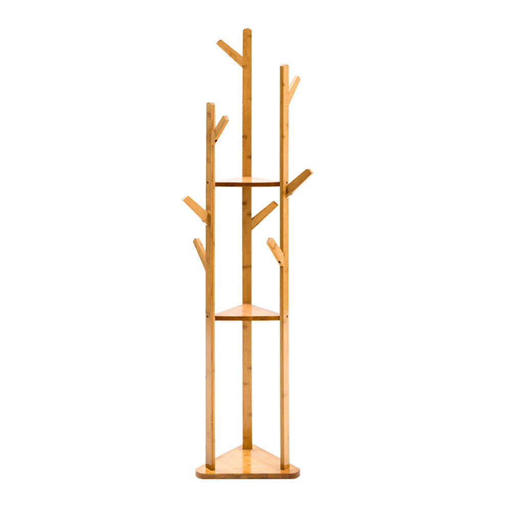 3-Tier Coat Hanger Shelf Bamboo Wooden Coat Rack with 8 Hooks Shelves & Racks Living and Home 