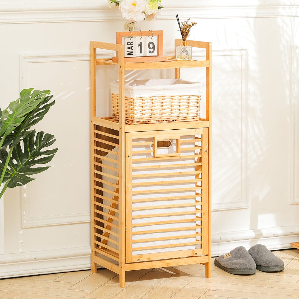 3/4 Tier Bamboo Laundry Basket Dirty Hanger Bottom With Liner Pockets Laundry Baskets Living and Home 