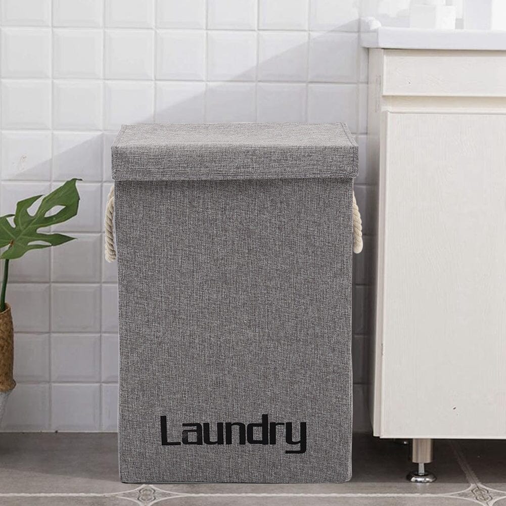 Cotton Flax Hamper Laundry Baskets Foldable Washing Clothes Storage with Lid - Grey Laundry Baskets Living and Home 