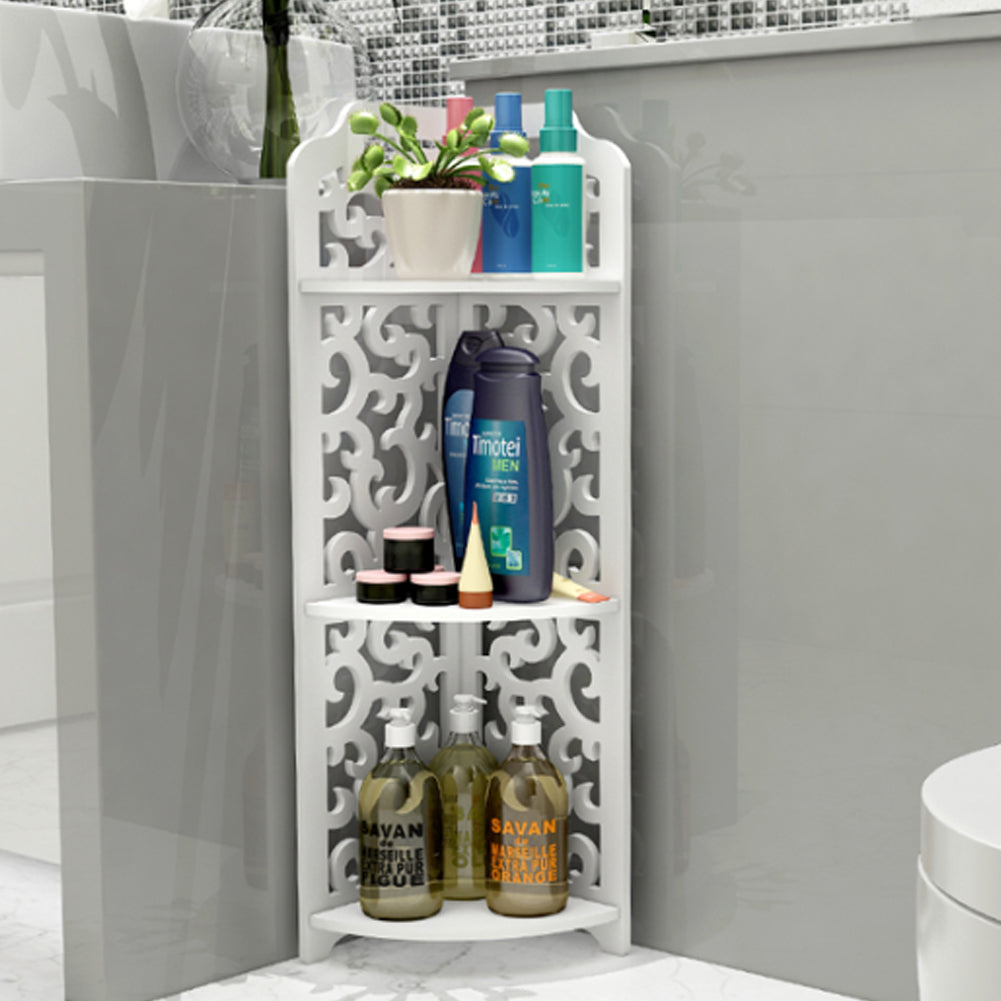 3 Tiers White Freestanding Corner Storage Shelf for Bathroom