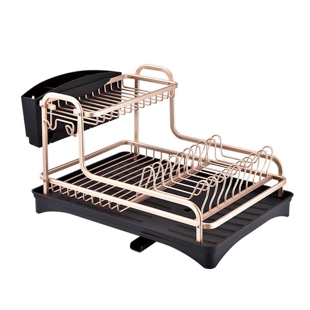 Dish Rack 2 Tiers Dish Drying Drainer with Drying Board Rose Gold