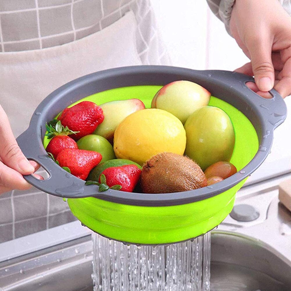 Collapsible Kitchen Silicone Colander Strainer Bowl Kitchen Storage Baskets Living and Home Green 