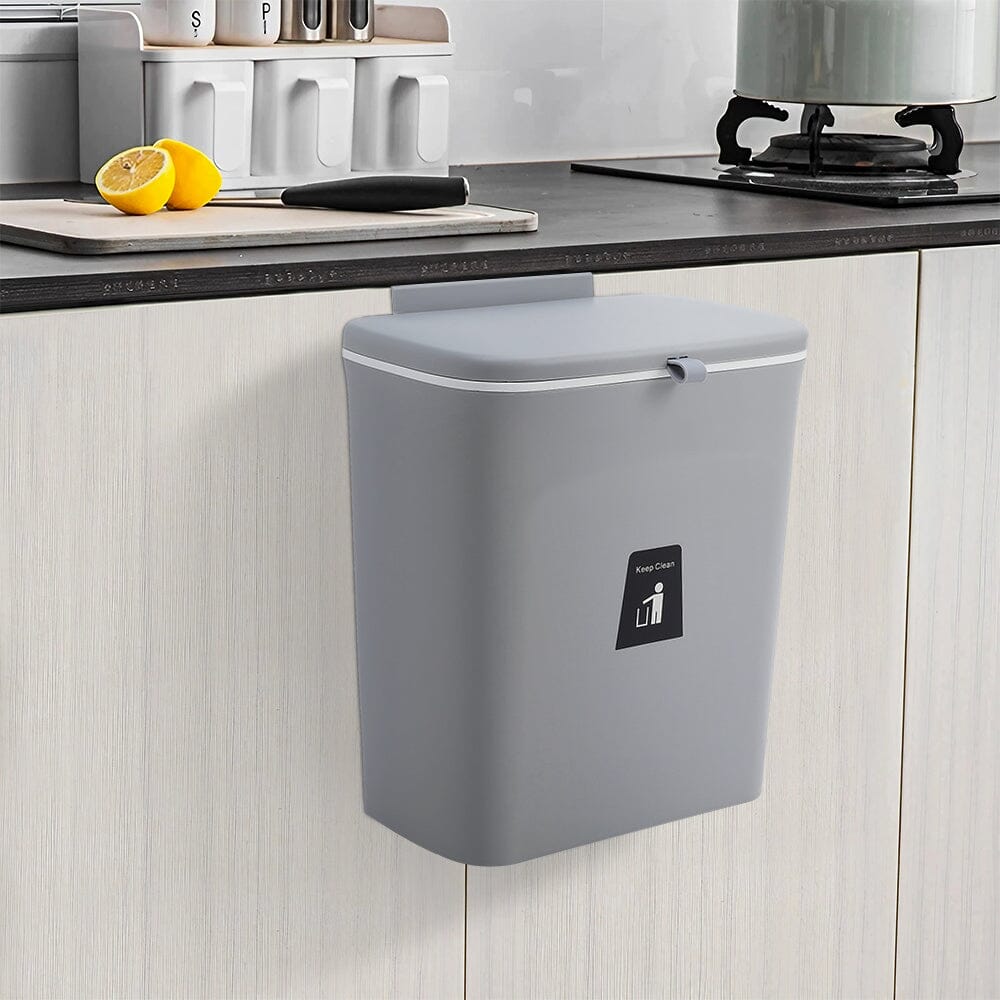 9L Compost Bin Hanging Trash Can With Inner Bucket Kitchen Waste Bins Living and Home Grey 