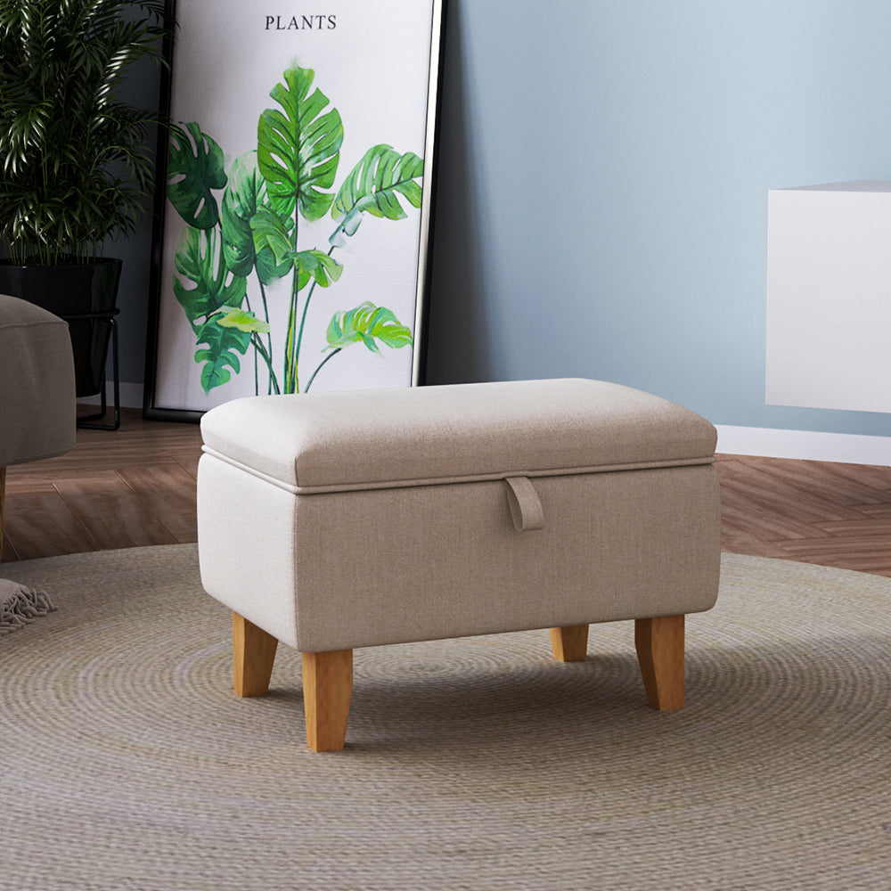 Storage Ottoman Linen Footrest Stool Bench Footstool Chair Pouffe Seat Storage Footstool & Benches Living and Home W 33 x L 49 x H 35 cm Beige 