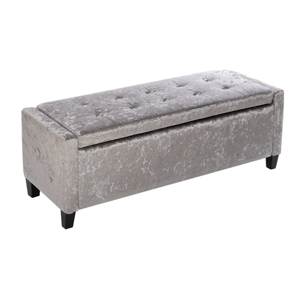 Grey Upholstered Storage Ottoman Bench Storage Footstool & Benches Living and Home 
