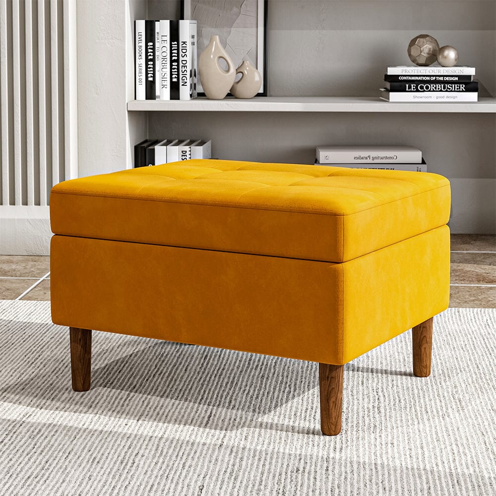 Rectangular Tufted Velvet Storage Ottoman Living Room Storage Bench Storage Footstools & Benches Living and Home 