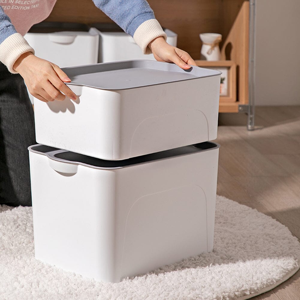 Set of 4 Plastic Storage Boxes with Lids in White Storage Boxes Living and Home 