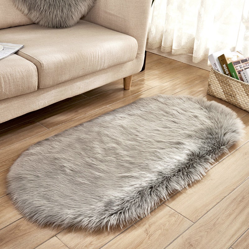 Grey Oval Fluffy Shaggy Sheepskin Area Rugs Rug Living and Home 60*90cm 