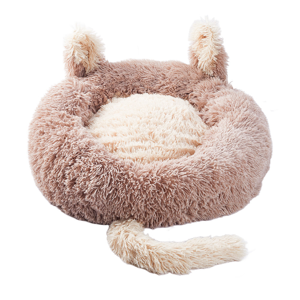 Round Plush Pet Dog Cat Calming Bed with Cute Ears, WF0061