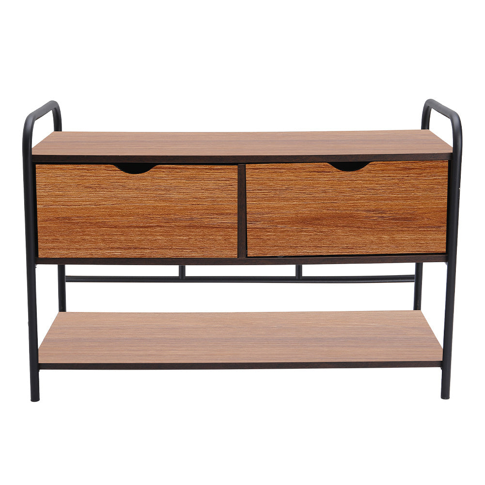 Modern 2-Drawer Metal and Wood Entry Bench