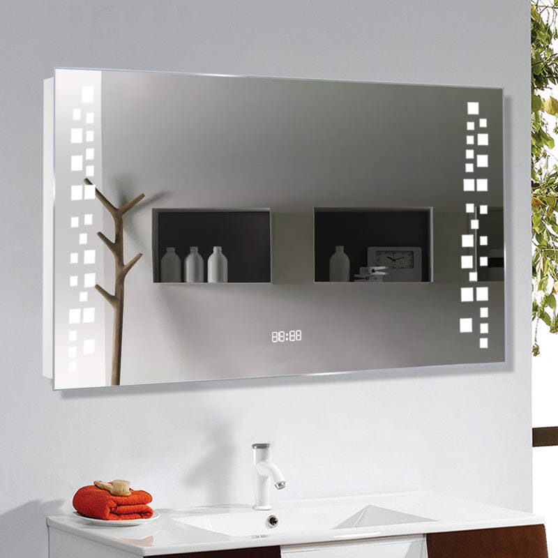 2ft Width Rectangle Smart LED Illuminated Bathroom Mirror with Clock Bathroom Mirrors Living and Home 
