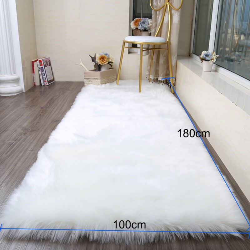 White Rectangle Fluffy Shaggy Sheepskin Area Rugs Rug Living and Home 100*180cm 
