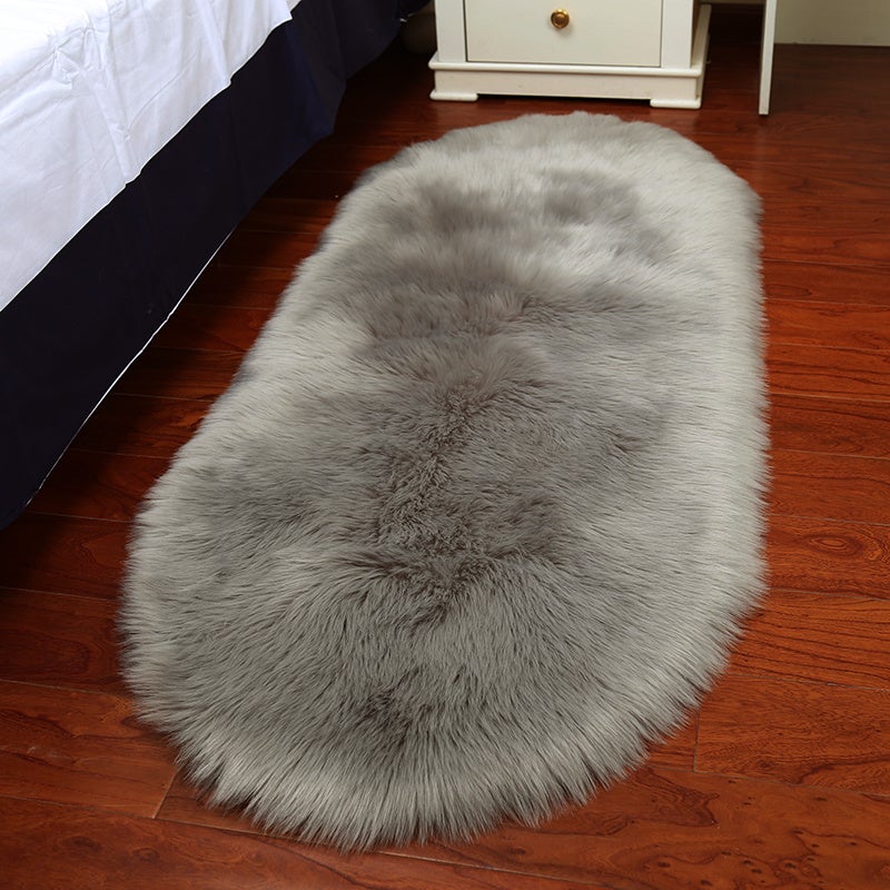 Grey Oval Fluffy Shaggy Sheepskin Area Rugs Rug Living and Home 