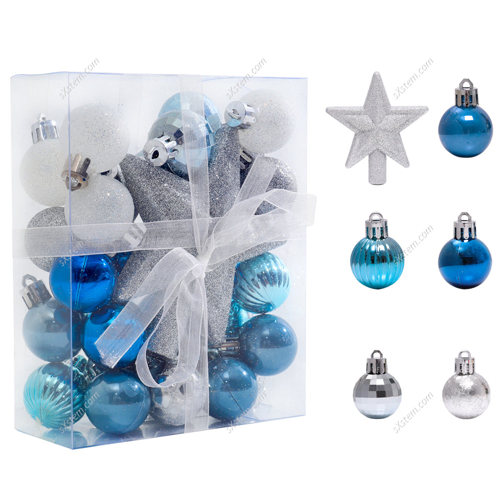 30 Pieces Shatterproof Christmas Tree Ornament Set Xmas Bauble and Snowflake Tree Topper, CD0343
