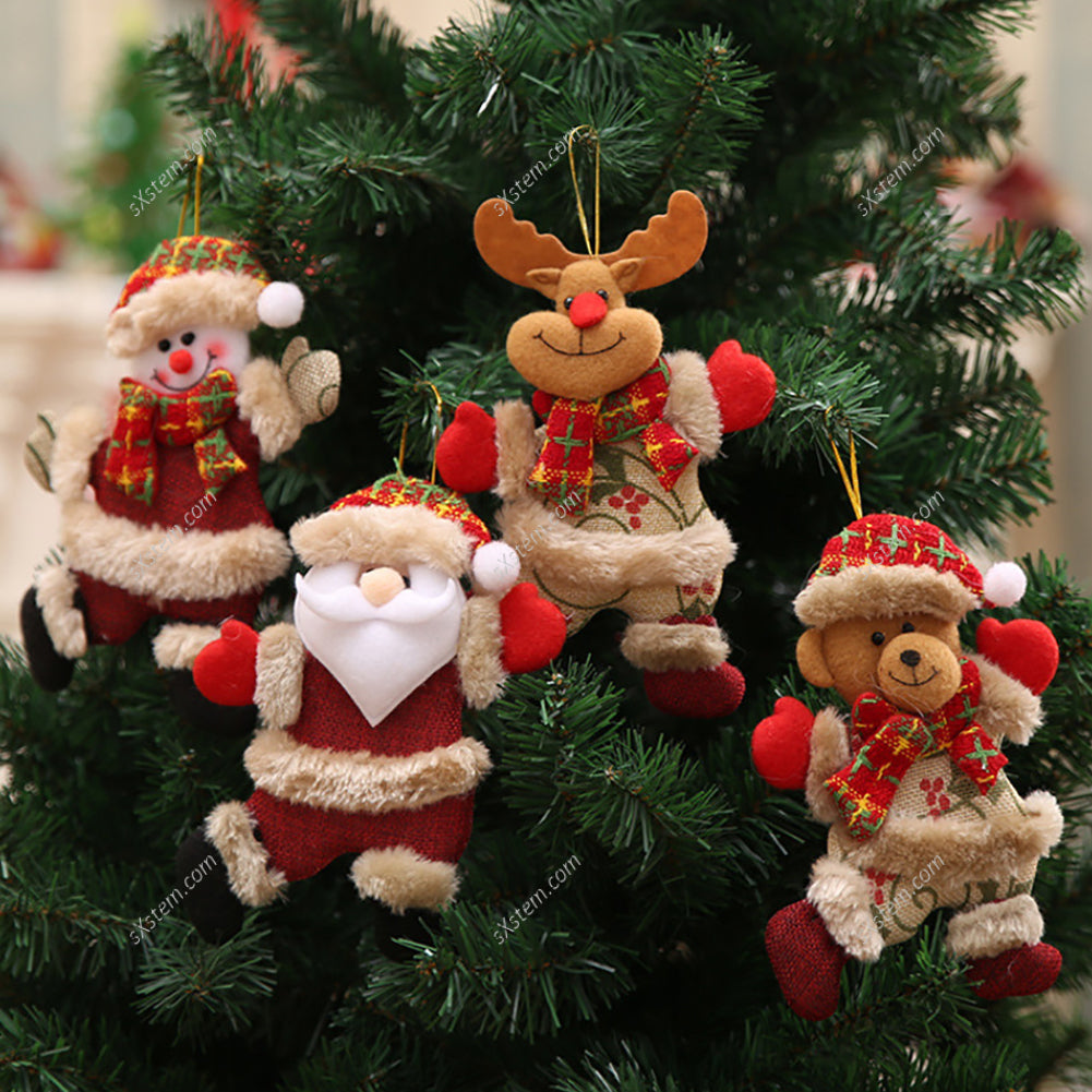 Livingandhome 4 Pieces Christmas Tree Ornament Snowman Santa Claus Elk and Bear Shape Xmas Dolls, CD0364 Christmas Living and Home 
