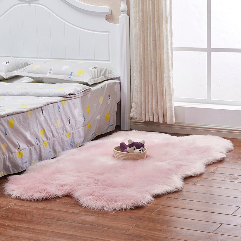 Irregular 180*110cm Fluffy Shaggy Sheepskin Area Rugs Rug Living and Home Pink 