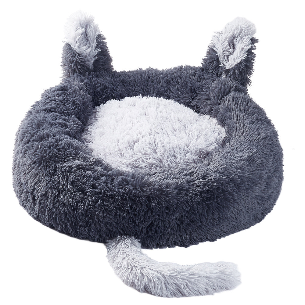 Round Plush Pet Dog Cat Calming Bed with Cute Ears, WF0058