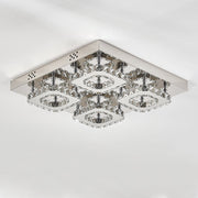 Square LED Ceiling Light with Crystal Heads Ceiling Light Living and Home W 42 x L 42 x H 8 cm Non-Dimmable White Glow