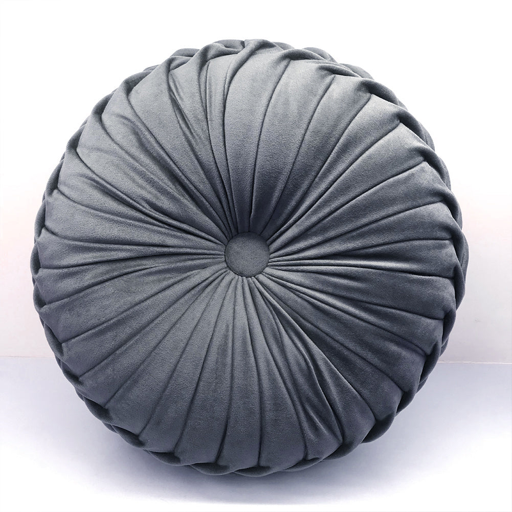 Modern Round Pleated Pumpkin Velvet Cushion, SP1877
